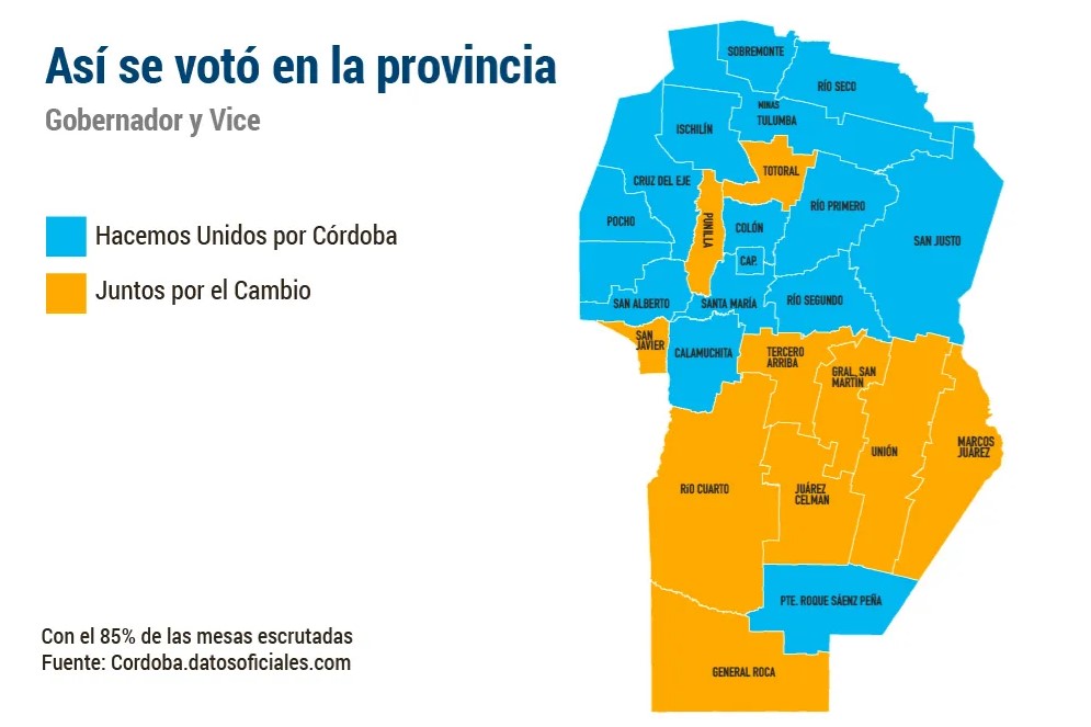 Así votó cada departamento: el mapa electoral en Córdoba